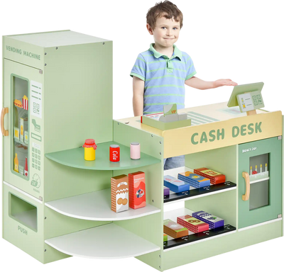 Costway Kids Wooden Supermarket Play Set Checkout Counter 86415732 New