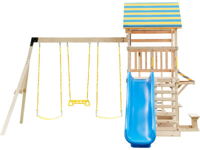 Costway Wooden Swing Set Large Upper Deck Slide Steering Wheel 59871243 New