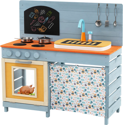 Costway Wooden Toy Kitchen Playset w/ Removable Circulation Faucet & Cooking Accessories 18026638 New