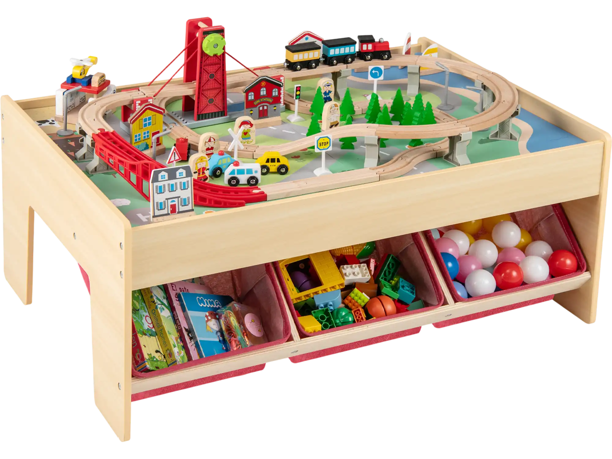 Costway Kids Wooden Train Set Activity Play Table w/ 2 Reversible Tabletops 25272531 New