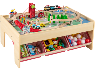 Costway Kids Wooden Train Set Activity Play Table w/ 2 Reversible Tabletops 25272531 New