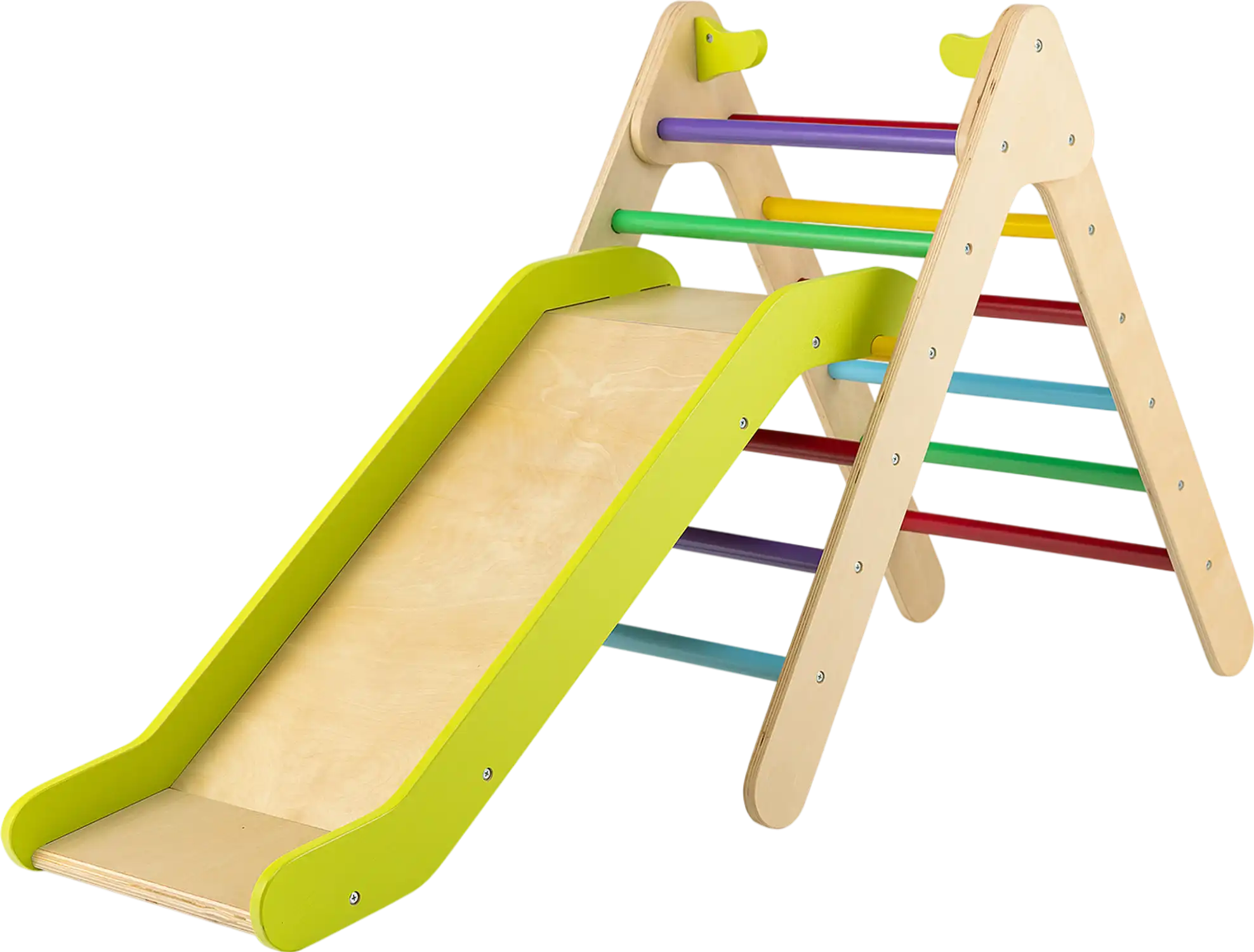 Costway 2-in-1 Wooden Triangle Climber Set Adjustable Slide Multicolor 64713289 New