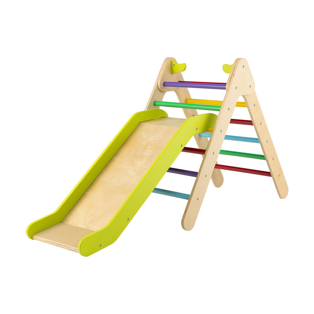 2-in-1 Wooden Triangle Climber Set with Gradient Adjustable Slide-Multicolor - Gallery View 1 of 11