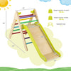 2-in-1 wooden triangle climber set with adjustable slide, multicolor design, perfect for kids' playrooms and safety.