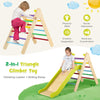 2-in-1 wooden triangle climber set with adjustable slide, featuring multicolor bars for kids' playroom and safety.