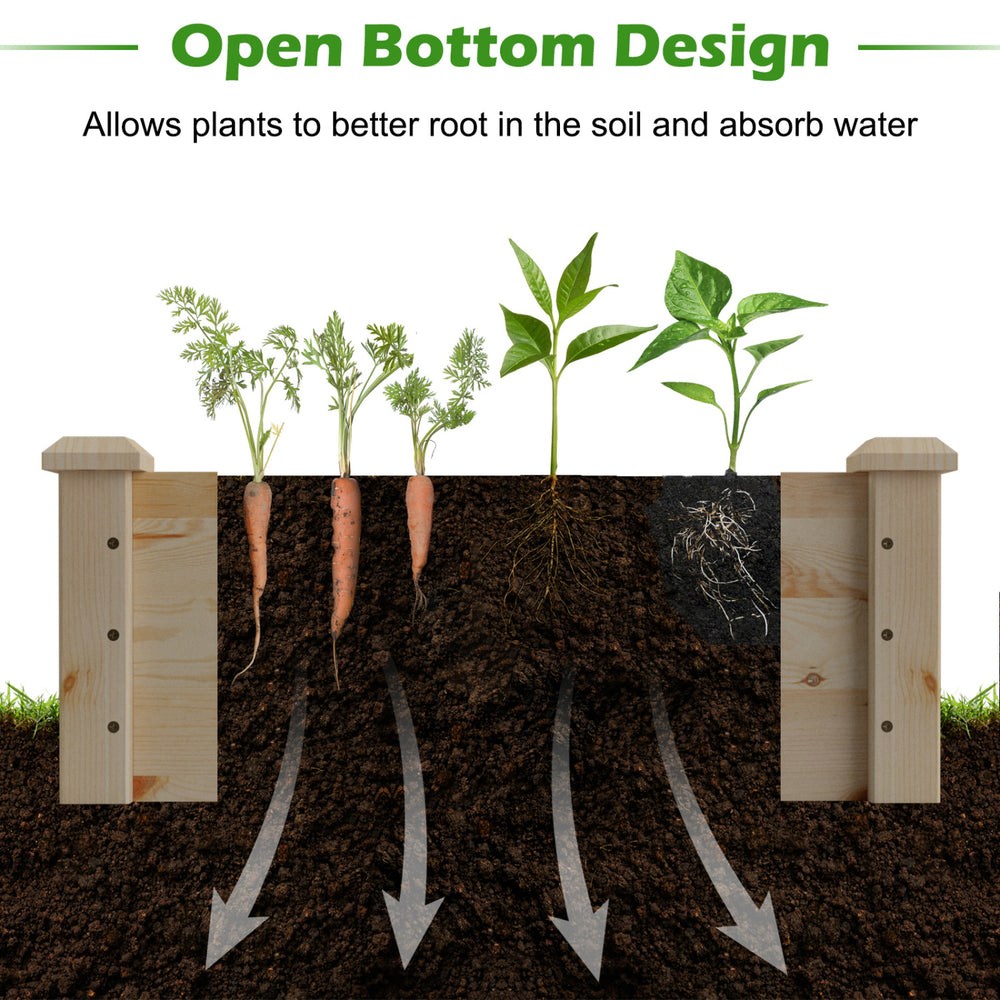 Open bottom design of a wooden vegetable raised garden bed, promoting healthy root growth and water absorption for.