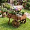 Wooden wagon planter with wheels featuring a large box for flowers and succulents, perfect for indoor and outdoor use.
