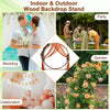 Wooden wedding arch backdrop stand in round shape, crafted from natural fir wood, ideal for indoor and outdoor.