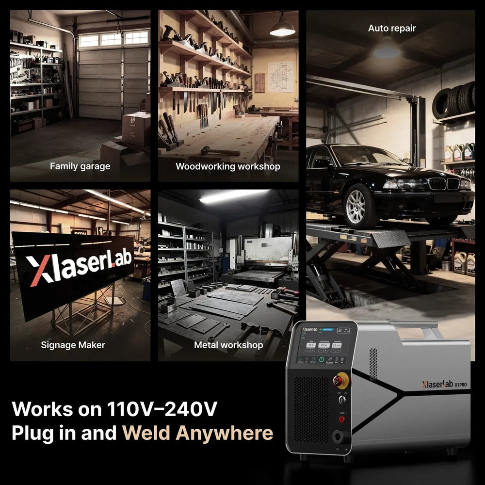 Portable laser welder for family garage, auto repair, woodworking, signage, and metal workshops