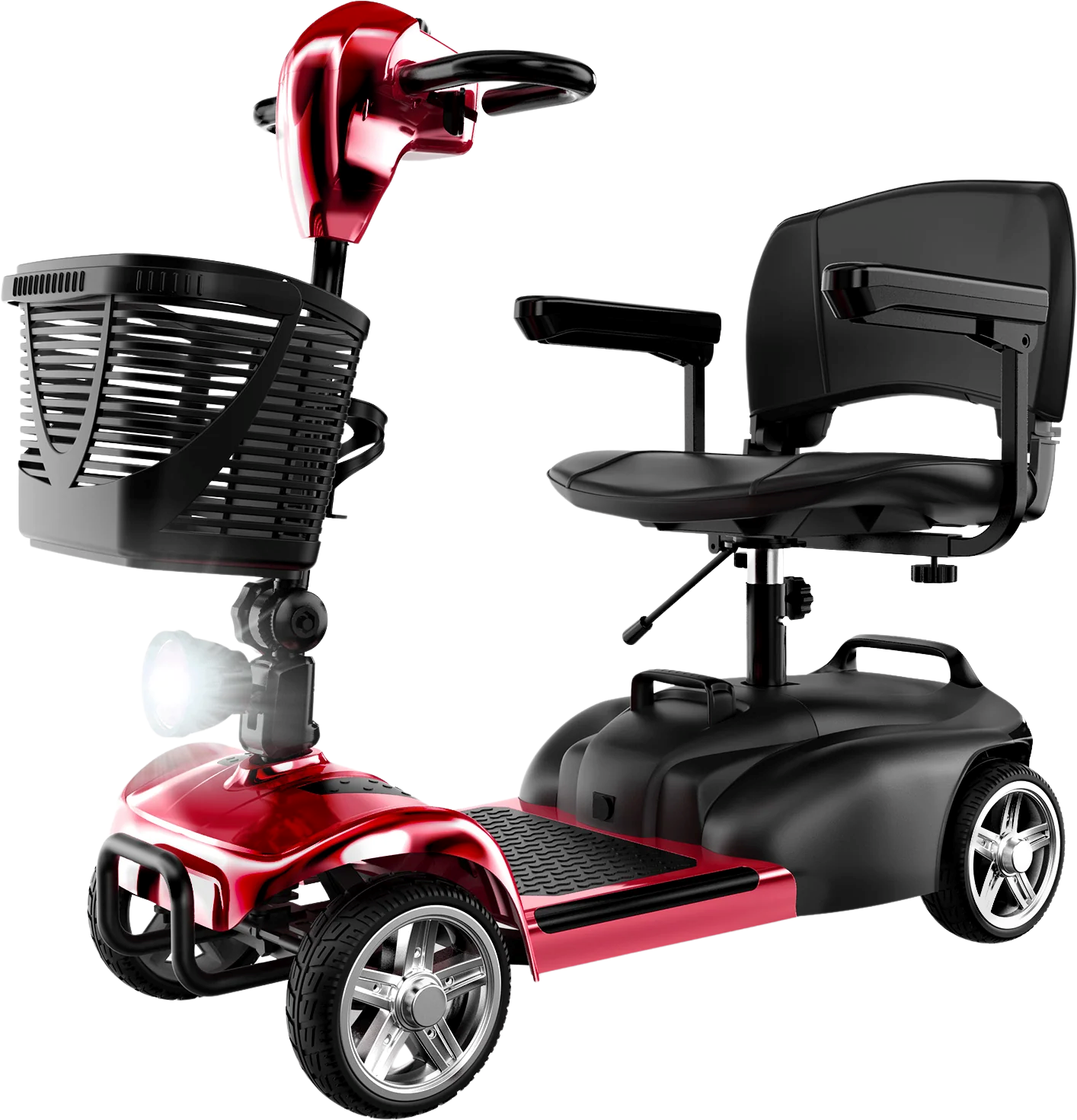 iScooter X02 Mobility Scooter 4 Wheel 250W 24V 12.4 Mile Range 4.97 MPH with LED Headlight Basket and Cup Holder Red New