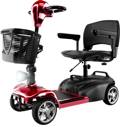 iScooter X02 Mobility Scooter 4 Wheel 250W 24V 12.4 Mile Range 4.97 MPH with LED Headlight Basket and Cup Holder Red New