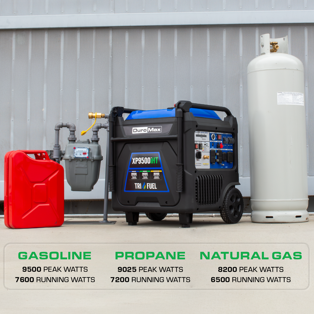 DuroMax XP9500iHT tri fuel wattage comparison (gasoline/propane/natural gas)