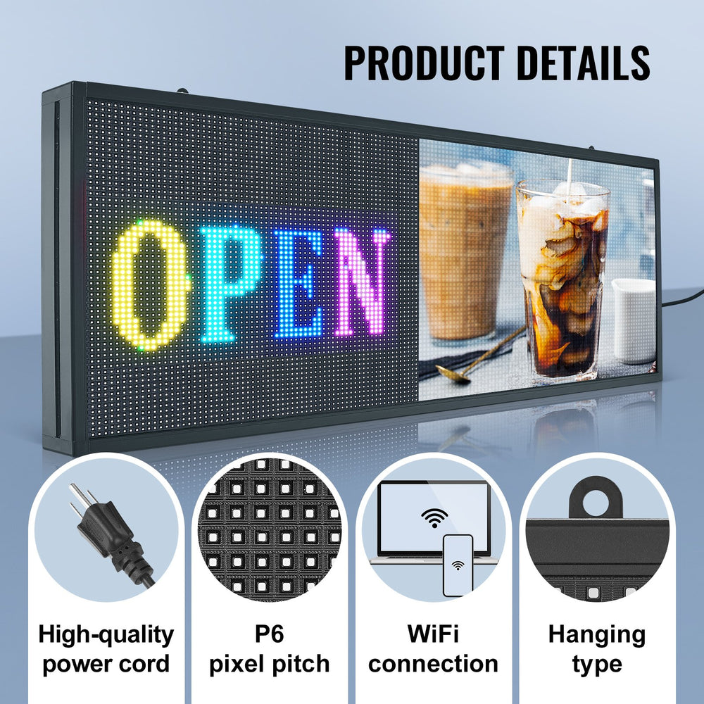Vevor LED Scrolling Sign 39" x 16.2" Indoor/Outdoor P6 Full Color Programmable Display Custom Text Animation WiFi and USB Control New