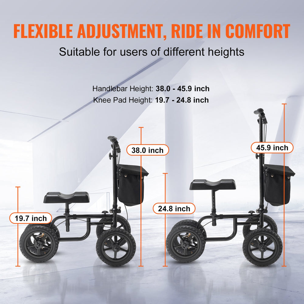 Vevor Knee Scooter Folding Walker Carbon Steel Frame 350 lbs. Capacity Height Adjustable and 12" Wheels New