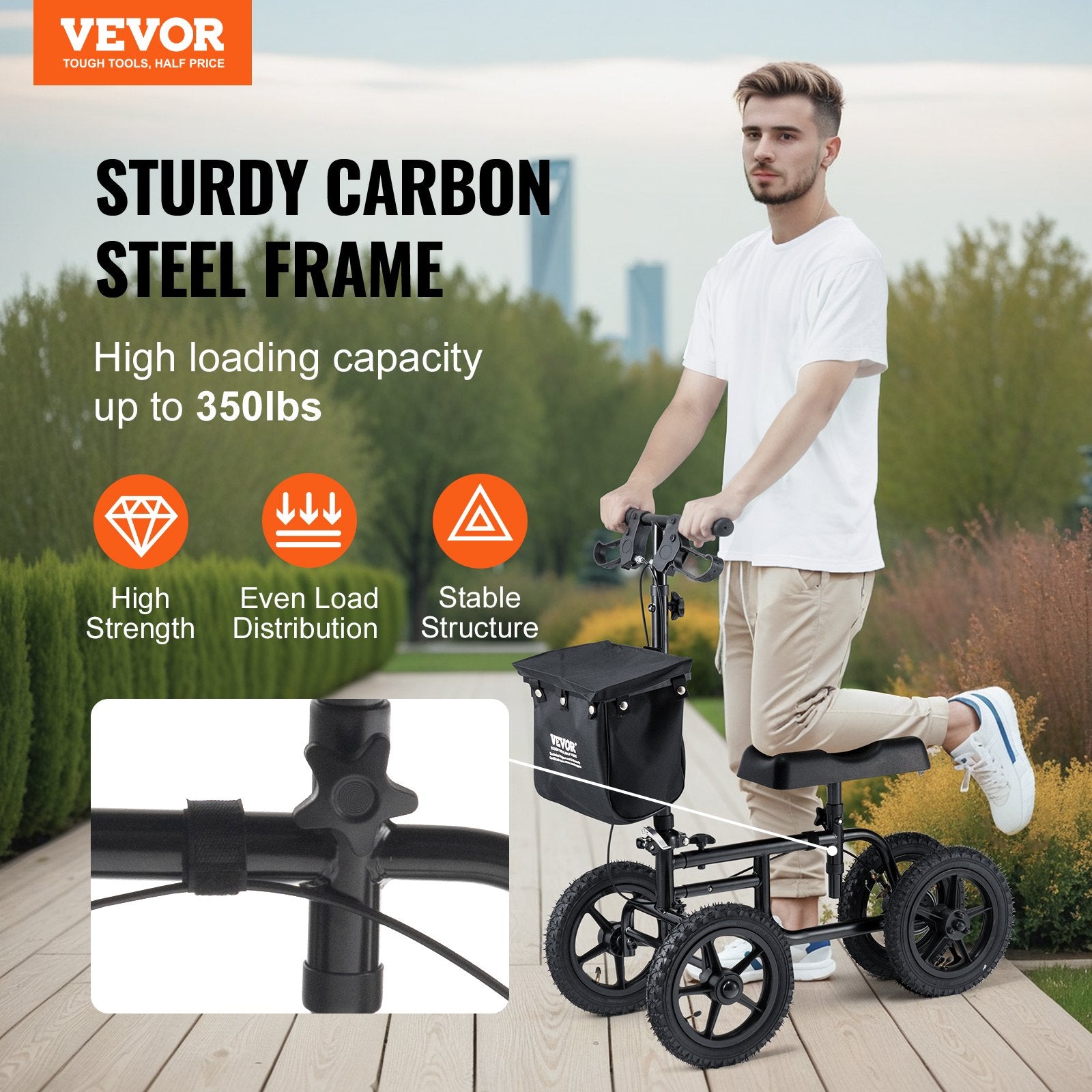 Vevor Knee Scooter Folding Walker Carbon Steel Frame 350