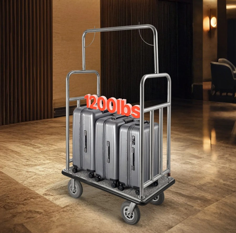 Vevor Bellman Luggage Cart 1200 Lbs Capacity Stainless Steel 4-Wheels Hotel Trolley New