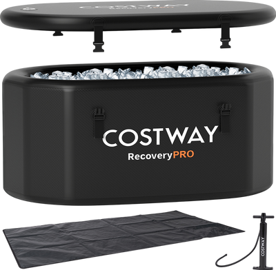 Costway Oval Ice Bath Tub 129 Gallon Inflatable with Cover and Hand Pump New