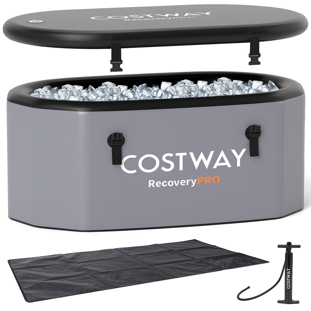 Costway Oval Ice Bath Tub 129 Gallon Inflatable with Cover and Hand Pump New