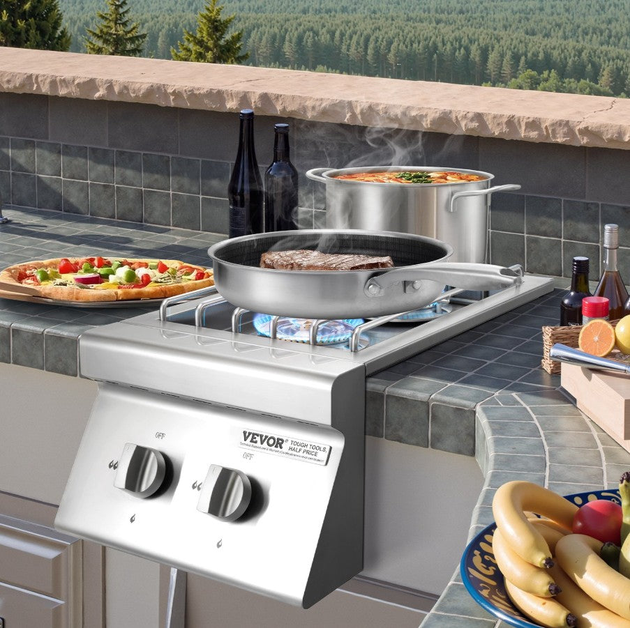 Vevor 2-Burner Built-In Outdoor Cooktop 2 x 15000 BTU Propane and Natural Gas New