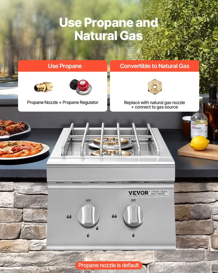Vevor 2-Burner Built-In Outdoor Cooktop 2 x 15000 BTU Propane and Natural Gas New