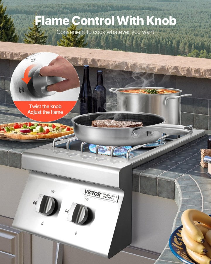 Vevor 2-Burner Built-In Outdoor Cooktop 2 x 15000 BTU Propane and Natural Gas New
