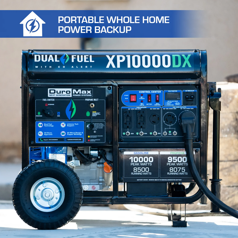 DuroMax XP10000DX 8500W/10000W Dual Fuel Gas Propane Generator with Electric Start and CO Alert New