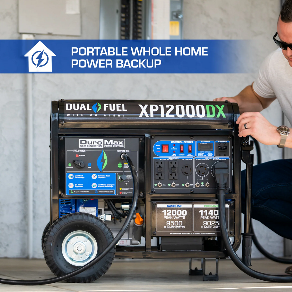 DuroMax XP12000DX 9500W/12000W Dual Fuel Gas Propane Generator with Electric Start and CO Alert New