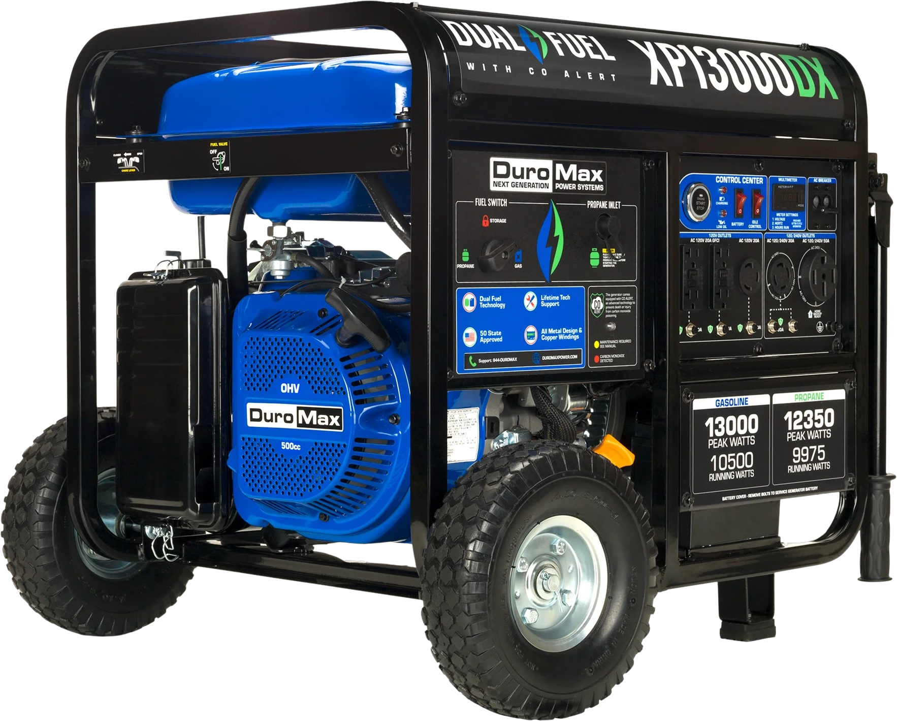 DuroMax XP13000DX 10500W/13000W Dual Fuel Gas Propane Generator with Electric Start and CO Alert New
