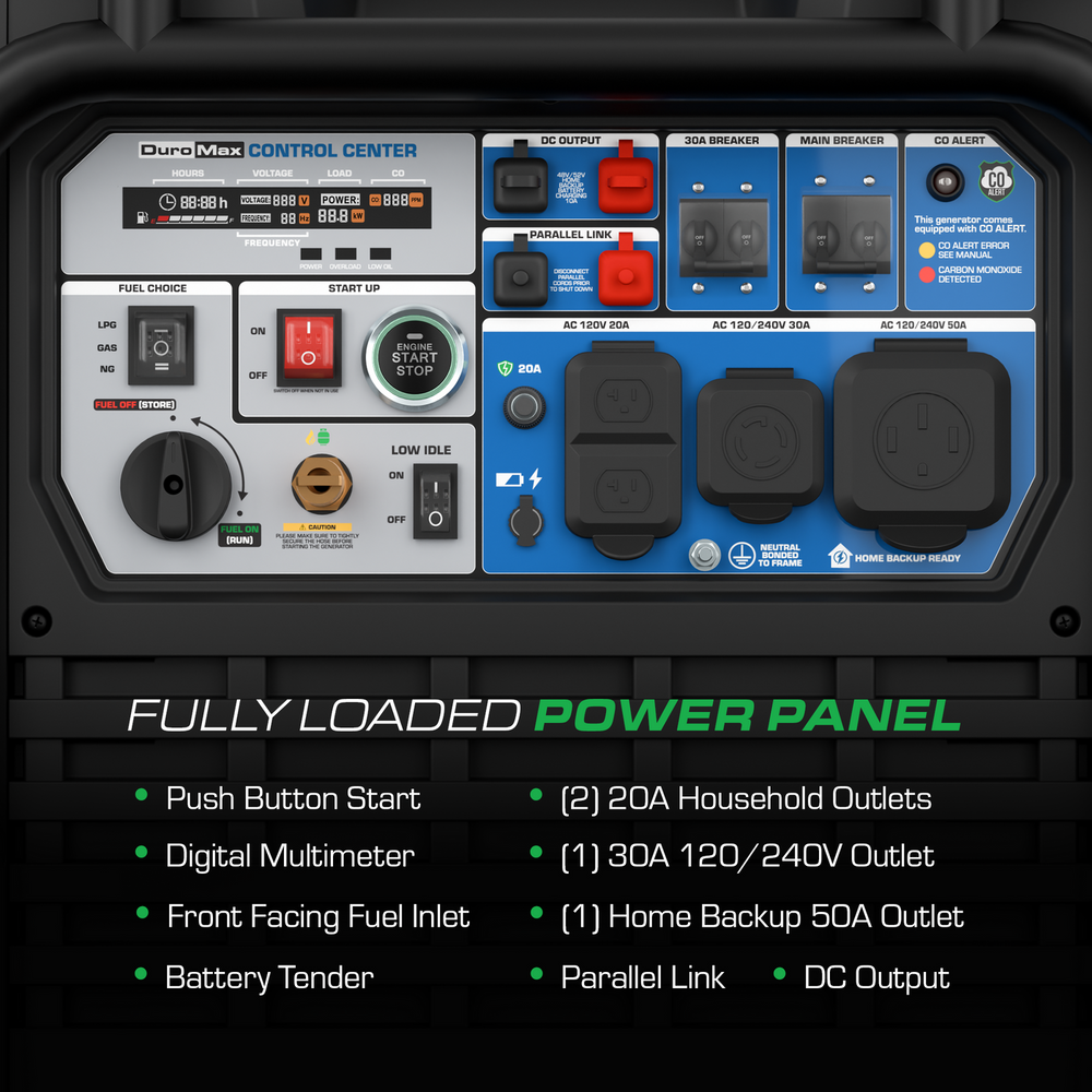 DuroMax 13,500 Watt Portable Tri Fuel Inverter Generator - Quiet, Low THD