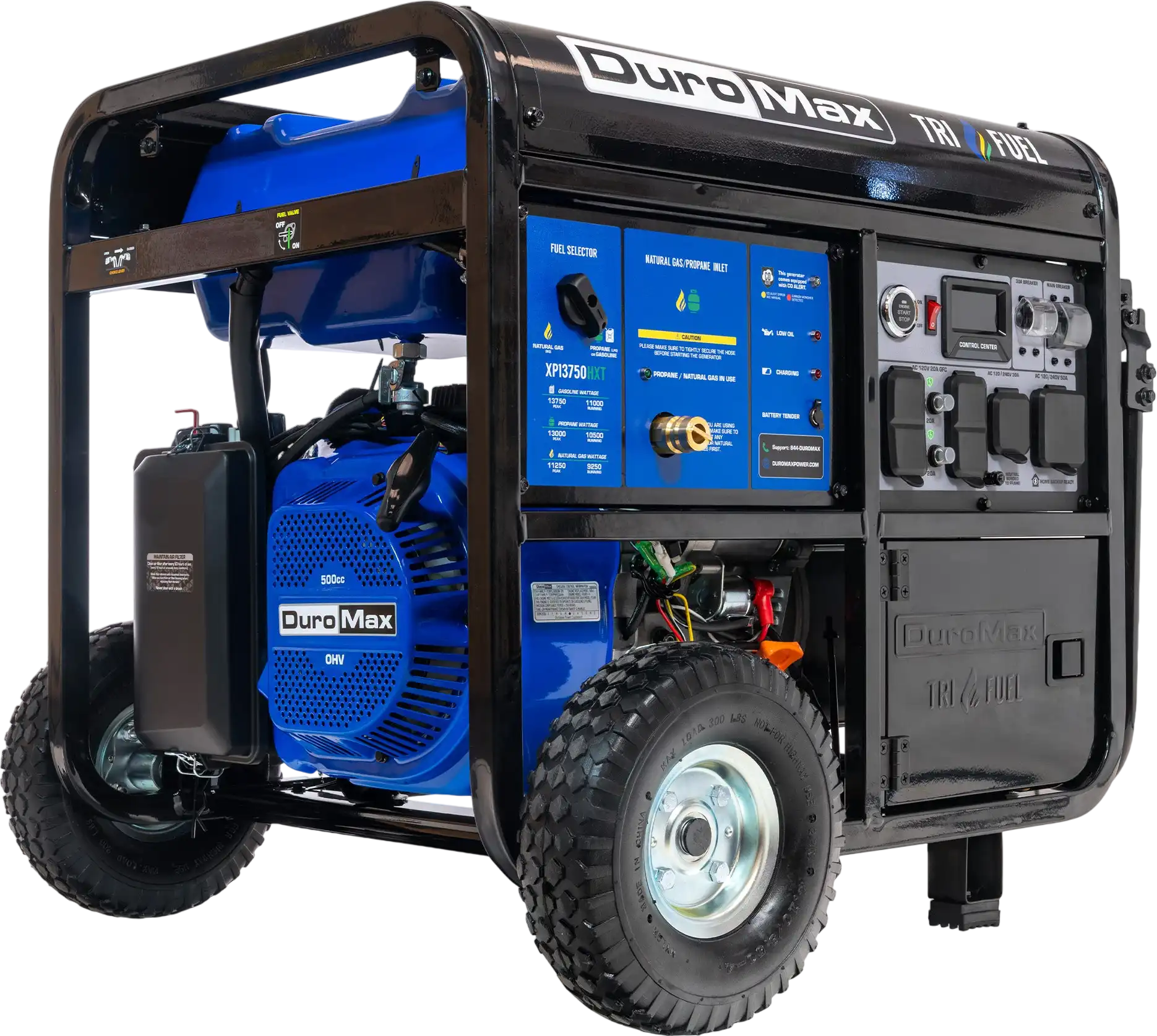 DuroMax XP13750HXT 11000W/13750W HX Generator Tri Fuel Gas Propane Natural Gas 50A CO Alert Remote Start New