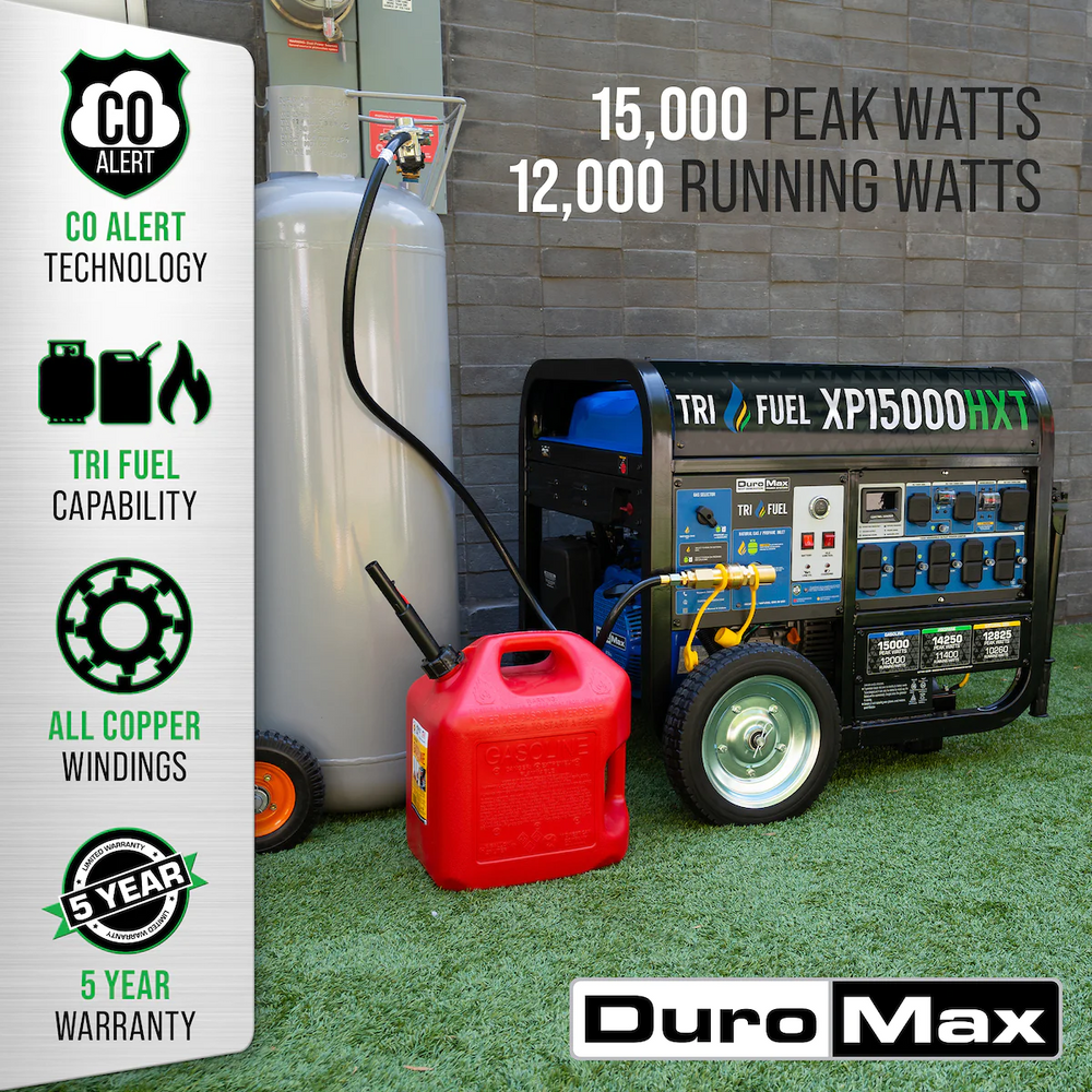 DuroMax XP15000HXT 12000W/15000W Tri-Fuel Gasoline Propane Natural Gas CO Alert Remote Start Generator New
