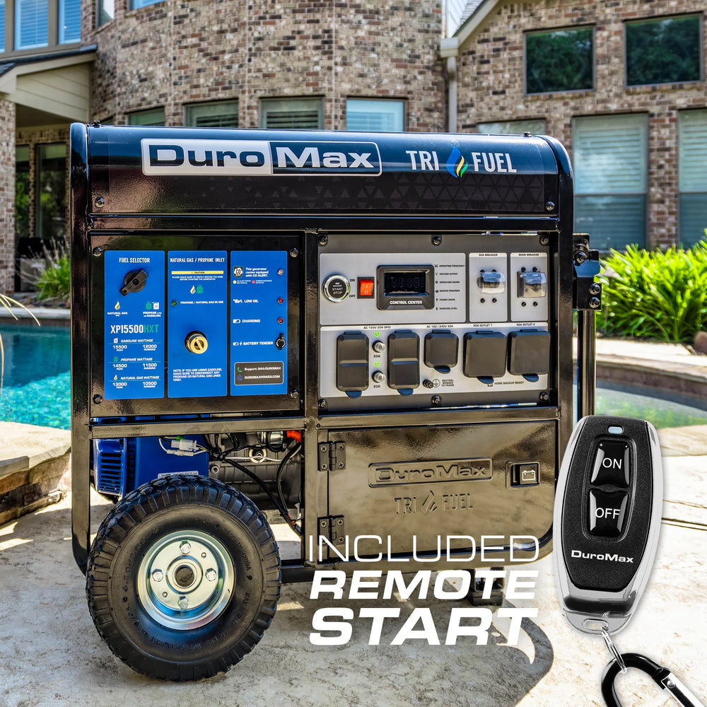 DuroMax XP15500HXT Generator 12,000W/15,500W Tri Fuel Gas Propane Natural Gas 50A Low THD CO Alert Remote Start New