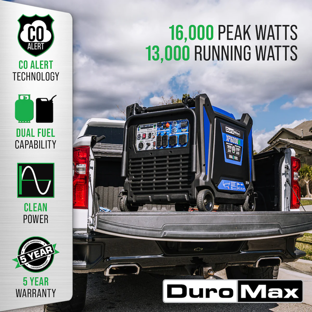 DuroMax XP16000iH 13000W/16000W Dual Fuel Gas Propane Inverter Generator with CO Alert and Remote Start New