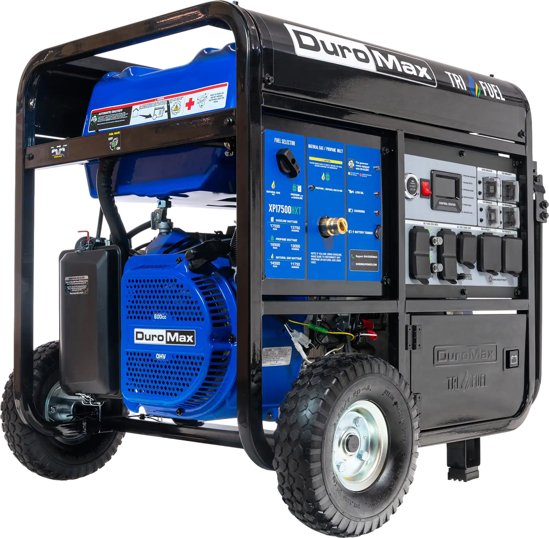 DuroMax XP17500HXT Generator 13,750W/17,500W Tri Fuel Gas Propane Natural Gas 50A Low THD CO Alert Remote Start New