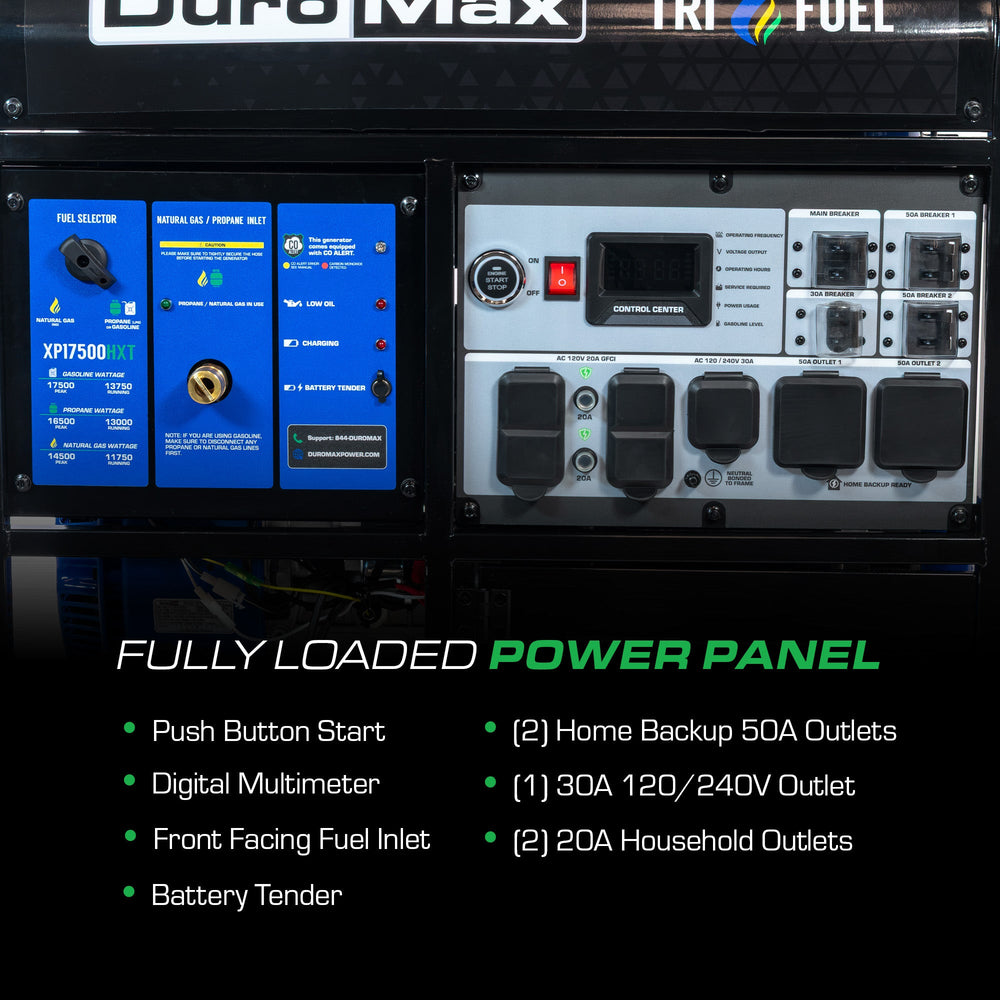 DuroMax 17,500 Watt Tri Fuel Portable HXT Generator w/ CO Alert