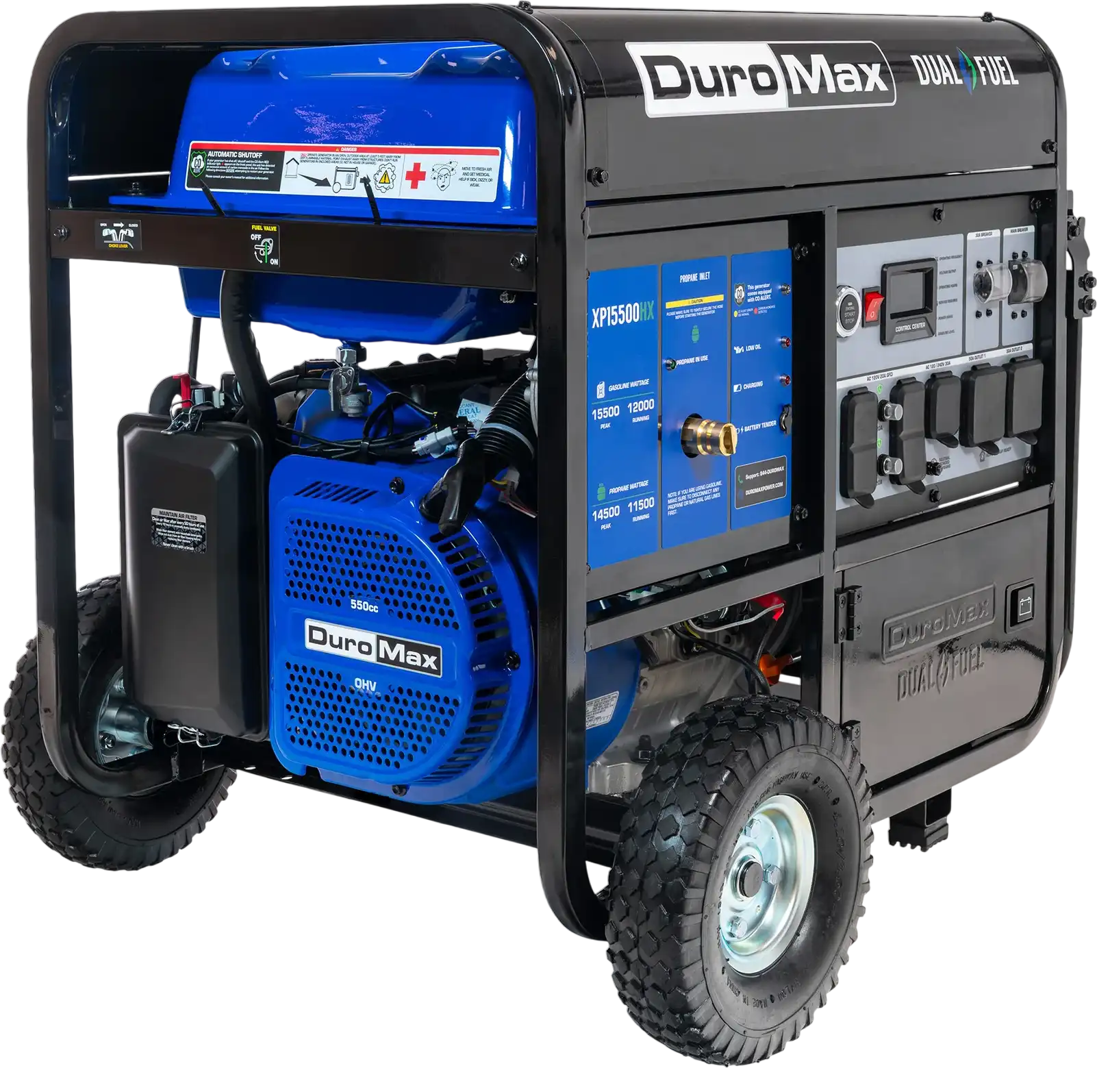 DuroMax XP15500HX Generator 12,000W/15,500W Dual Fuel Gas Propane 50A Low THD CO Alert Remote Start New