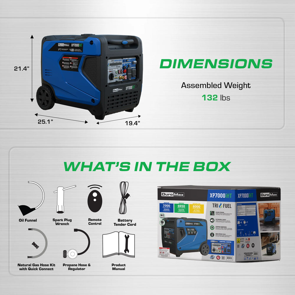 DuroMax XP7000iHT 5500W/7000W Tri Fuel Generator Gas Propane NG Remote Start Inverter CO Alert New