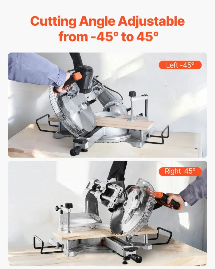Vevor Sliding Compound Miter Saw 12" 15A Dual Bevel LED Guide 60-Tooth Blade New