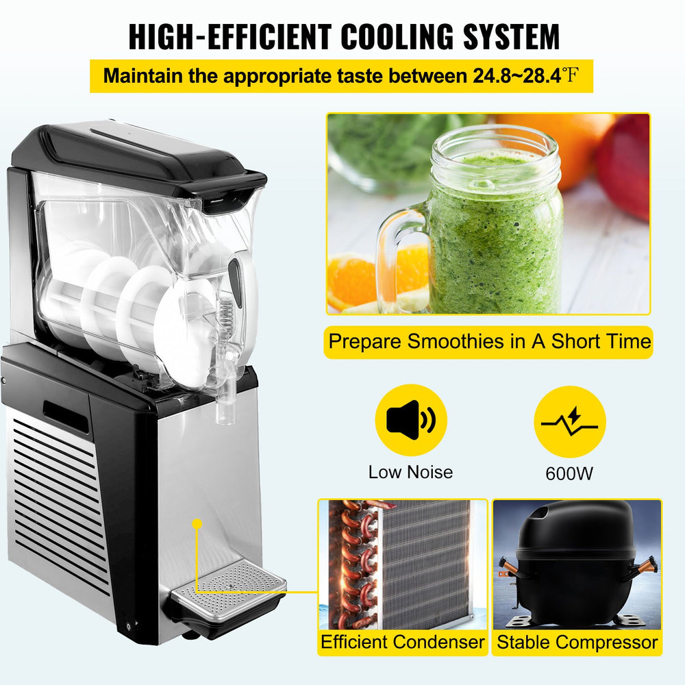 Vevor Slushy Machine 2.6 Gallon 1 Tank 600W Stainless Steel with Auto Clean for Commercial Use New