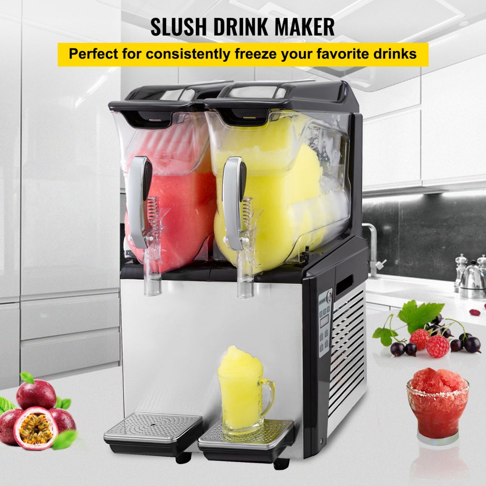 Vevor Slushy Machine 5.3 Gallon 2 Tank 900W Stainless Steel with Auto Clean for Commercial Use New