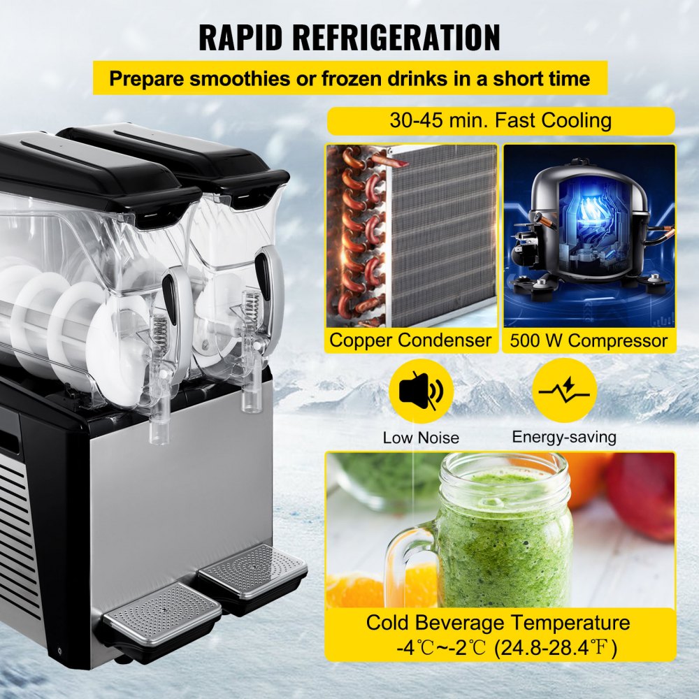 Vevor Slushy Machine 5.3 Gallon 2 Tank 900W Stainless Steel with Auto Clean for Commercial Use New