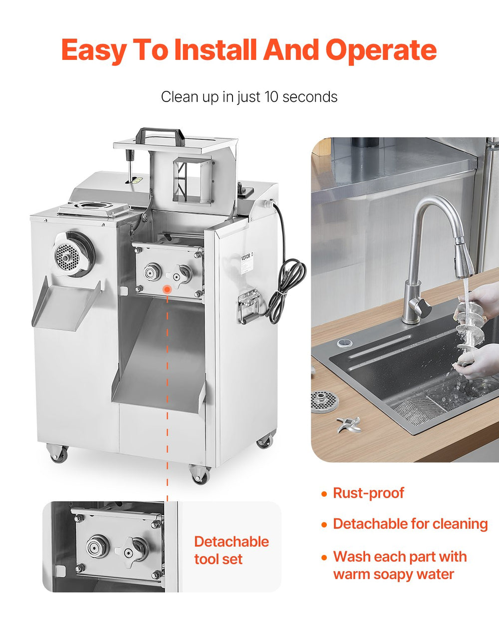 Vevor Commercial Meat Grinder 1100W Electric 14 Lbs/Min 0.12" Cutting Slicer & Sausage Stuffer New