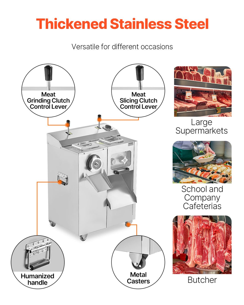 Vevor Commercial Meat Grinder 1100W Electric 14 Lbs/Min 0.2" Cutting Slicer & Sausage Stuffer New