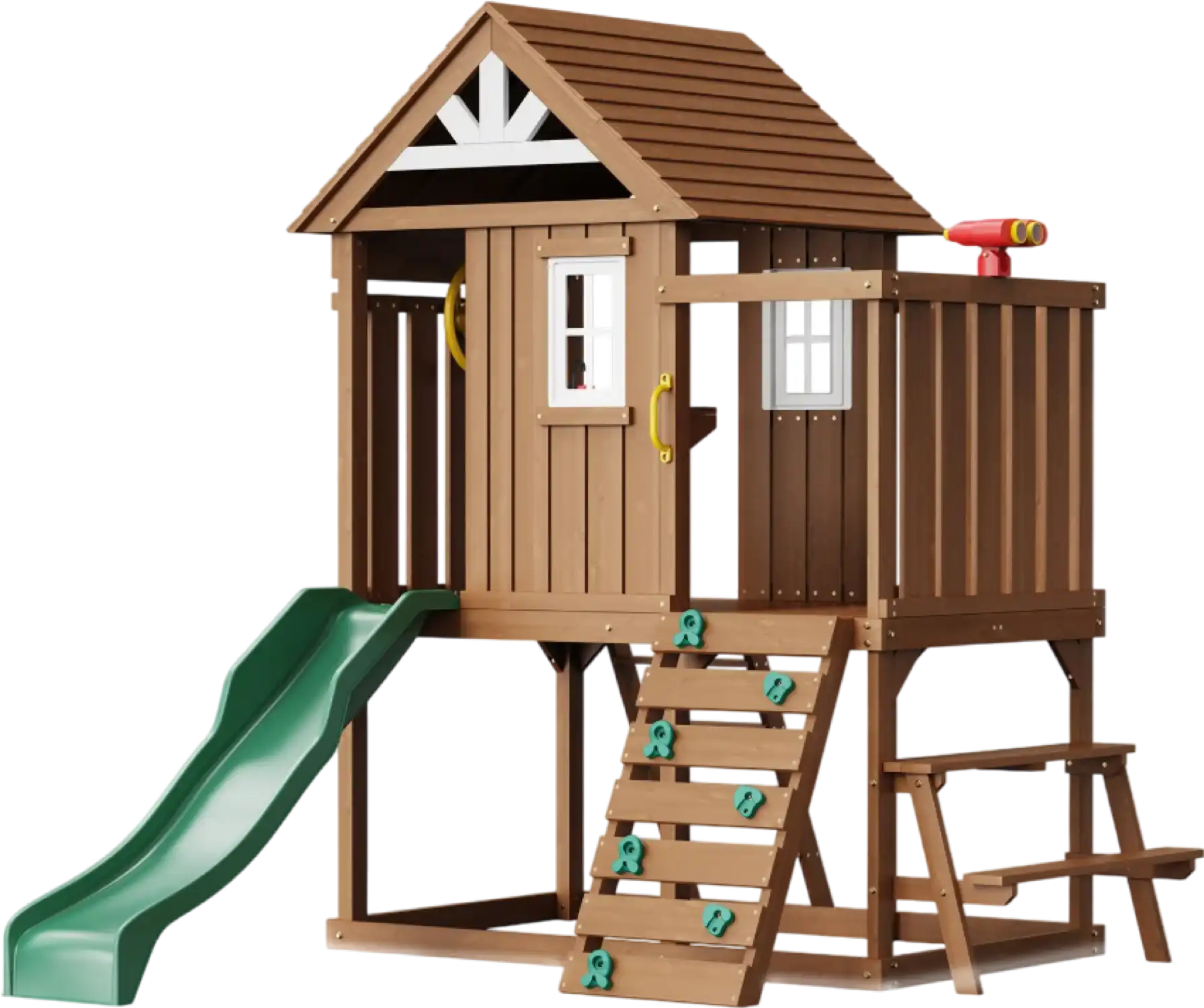 Vevor Outdoor Wooden Kids Playhouse with Slide Ladder and Kitchen Set New