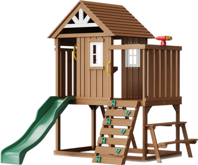 Vevor Outdoor Wooden Kids Playhouse with Slide Ladder and Kitchen Set New