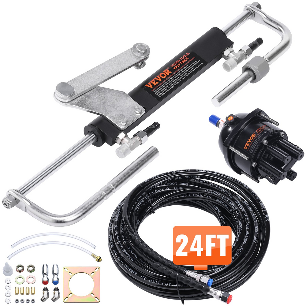 Vevor Hydraulic Outboard Steering Kit System 90 HP 24' Hose Helm Pump 2-Way Lock for Single Engine Boat New