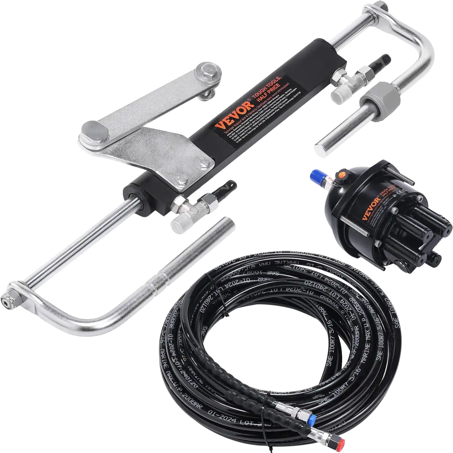 Vevor Hydraulic Outboard Steering Kit System 90 HP 24' Hose Helm Pump 2-Way Lock for Single Engine Boat New