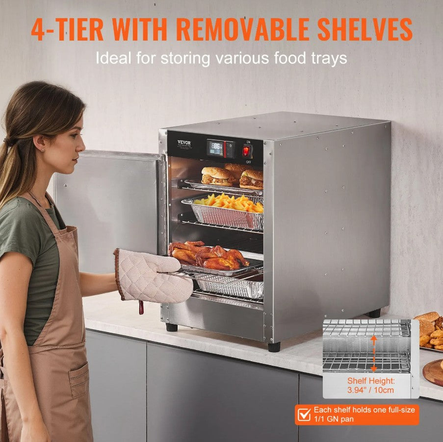 Vevor Commercial Hot Box 4-Tier Food Warmer 850W with Water Tray New