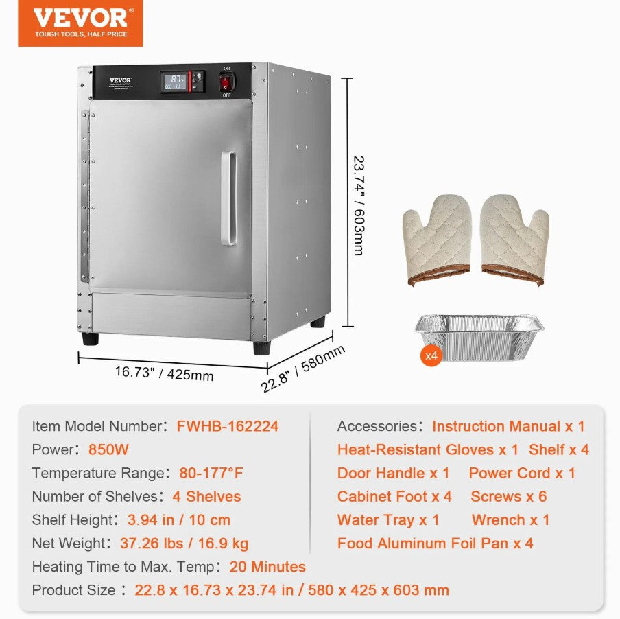 Vevor Commercial Hot Box 4-Tier Food Warmer 850W with Water Tray New