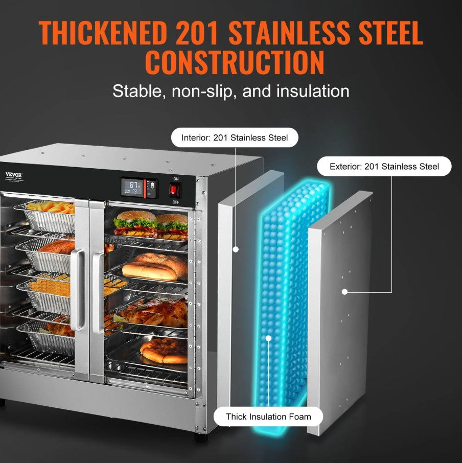 Vevor Hot Box Food Warmer 4-Tier 850W Double Door Stainless Steel with Water Tray New